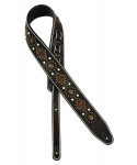 Shoulder strap for guitar, leather, metal inserts, white pearls