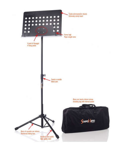 BESPECO LEGGIO CON TAVOLA IN METALLO FORATA + BORSA