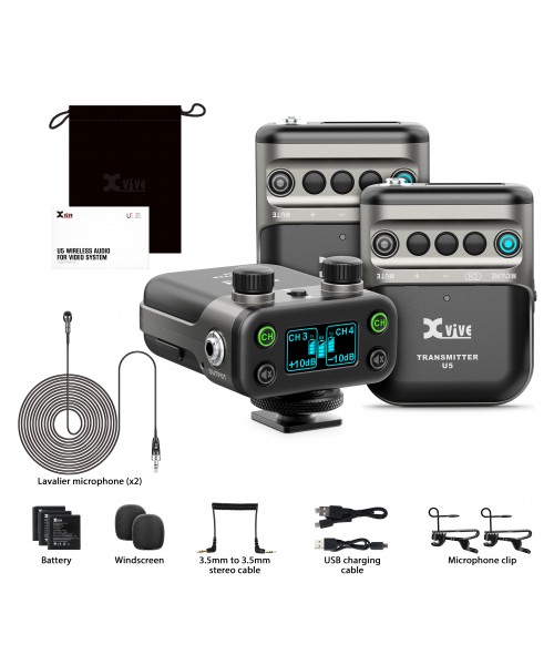 XVIVE U5T2 LAVALIER - SISTEMA WIRELESS DIGITALE CON DOPPIO TRASMETTITORE PER CAMERA DSLR O BROADCAST