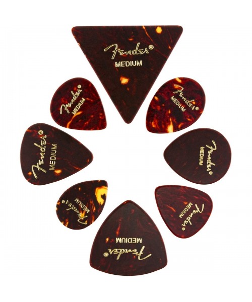 FENDER PLETTRI FENDER ALL SHAPES CELLULOID MEDLEY TORTOISE SHELL MEDIUM, 8-PACK 0980200300