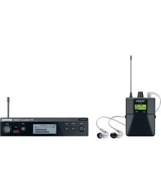 SHURE P3TERA215CL P3TE transmitter, P3R receiver, Earphones SE215. (L19)
