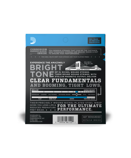 D'Addario EXL165-5 Custom Light - Set di Corde per Basso a 5 Corde