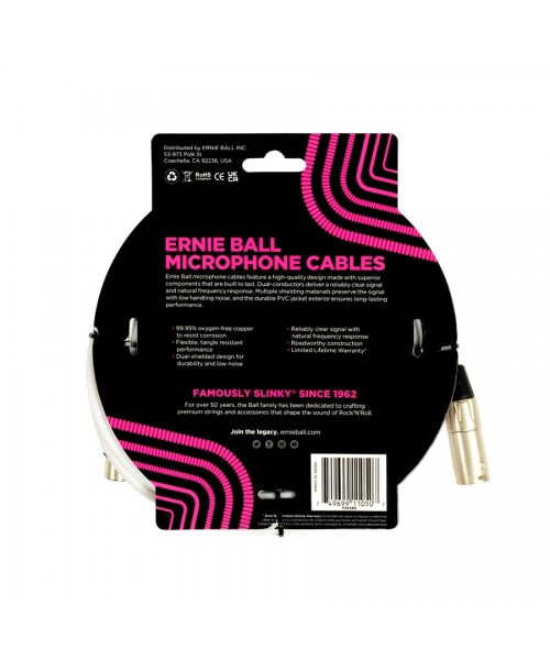 Ernie ball 6389 cavo microfonico pvc bianco 6 m