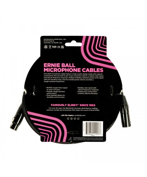 Ernie Ball 6392 Black Braided Microphone Cable 6 m