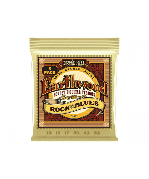 ERNIE BALL 3008 ERTHWD RANDB WPLAIN G 8020 10 52