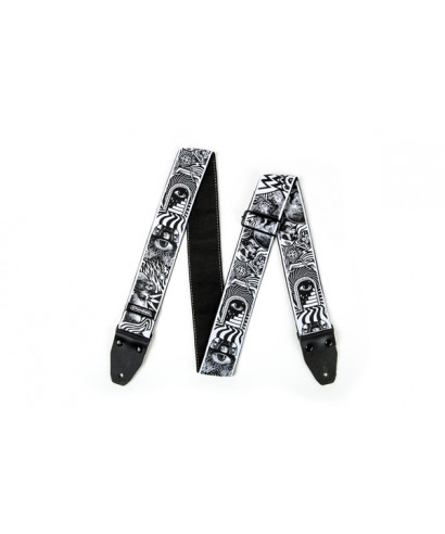 Dunlop ILD04 Tracolla I Love Dust Skulls Nero Bianco